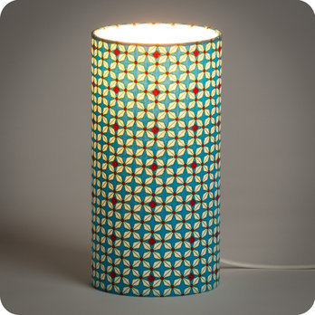 Cylinder fabric table lamp in Petit Pan fabric Hélium turquoise