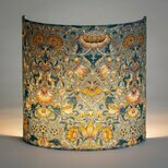 Fabric half lamp shade for wall light W. Morris Lodden bleu gris