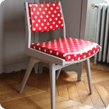 Wooden chair-armchair in red polka dot